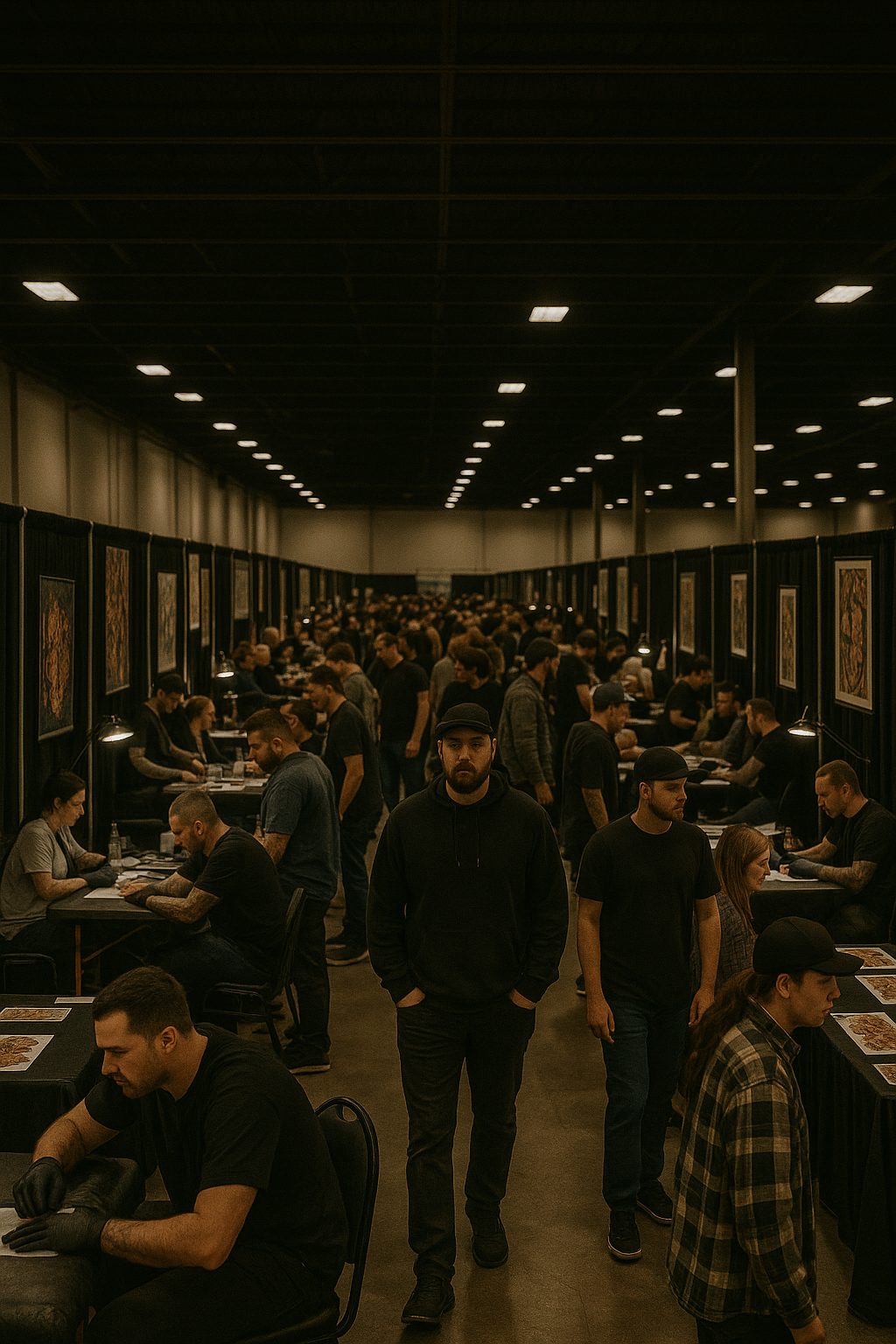 Convention di tatuaggio con espositori e visitatori